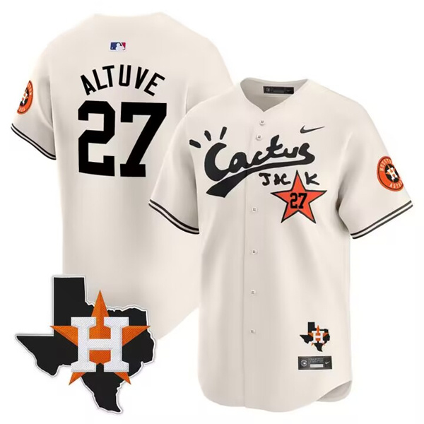 Men's Houston Astros #27 Jose Altuve Cream Cactus Jack Vapor Premier Limited Stitched Baseball Jersey Men's Houston Astros #27 Jose Altuve Cream Cactus Jack Vapor Premier Limited Stitched Baseball Jersey